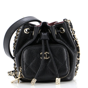 Chanel Business Affinity Drawstring Bucket Bag Quilted Caviar Mini