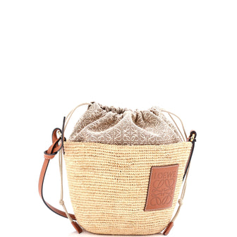 Loewe Pochette Crossbody Bag Woven Raffia and Leather with Anagram Jacquard