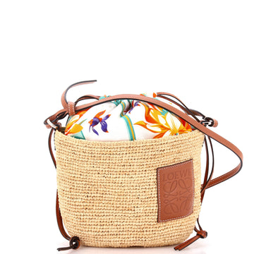 Loewe Paula's Ibiza Pochette Crossbody Bag Woven Raffia and Leather with Printed Canvas