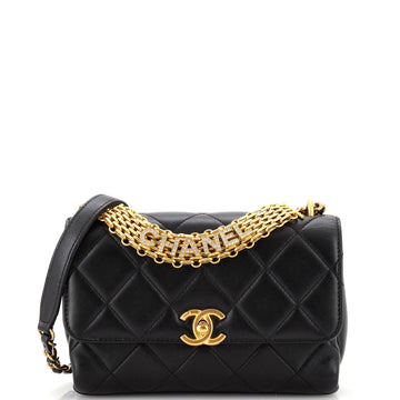Chanel Crystal Logo Letters Chain Handle Flap Bag Quilted Lambskin Small