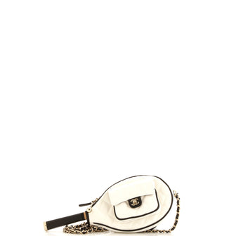 Chanel CC Tennis Racket Clutch with Chain Quilted Canvas and Leather