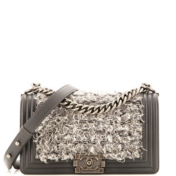 Chanel Boy Flap Bag Braided Tweed Old Medium