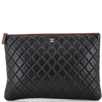 Chanel O Case Clutch Quilted Caviar Large