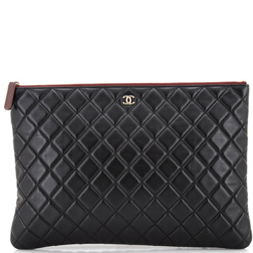 Chanel O Case Clutch Quilted Caviar Large