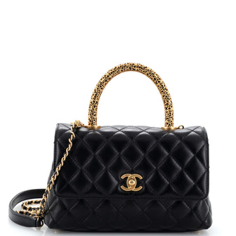 Chanel Coco Top Handle Bag Quilted Calfskin with Logo Metal Handle Mini