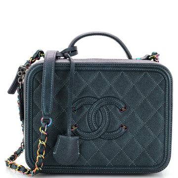 Chanel Filigree Vanity Case Quilted Iridescent Caviar Medium