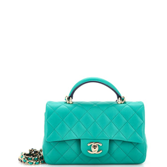 Chanel Classic Single Flap Top Handle Bag Quilted Lambskin Mini