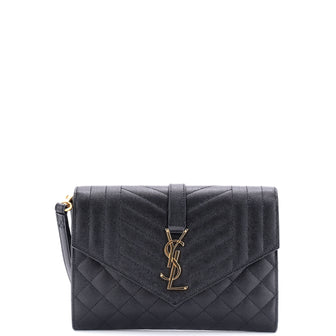 Saint Laurent Classic Monogram Envelope Wristlet Clutch Mixed Matelasse Leather