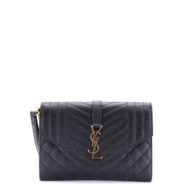 Saint Laurent Classic Monogram Envelope Wristlet Clutch Mixed Matelasse Leather