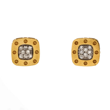Roberto Coin Pois Moi Square Stud Earrings 18K Yellow Gold with Diamonds