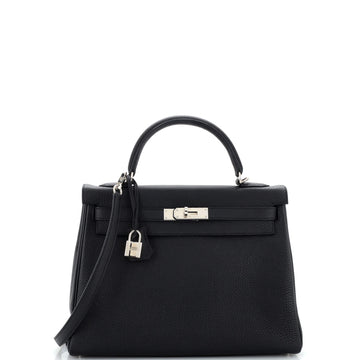 Hermes Kelly Handbag Black Togo with Palladium Hardware 32