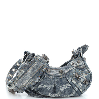 Balenciaga Le Cagole Giant Studs Shoulder Bag BB Denim XS
