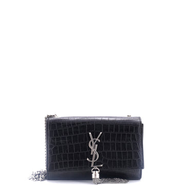 Saint Laurent Classic Monogram Tassel Crossbody Bag Crocodile Embossed Leather Small