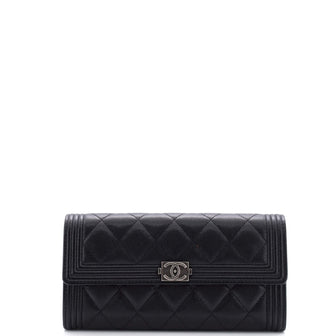 Chanel Boy Flap Wallet Quilted Caviar Long