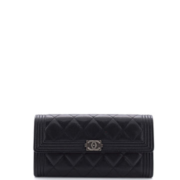 Chanel Boy Flap Wallet Quilted Caviar Long