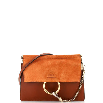 Chloe Faye Chain Shoulder Bag Leather and Suede Mini