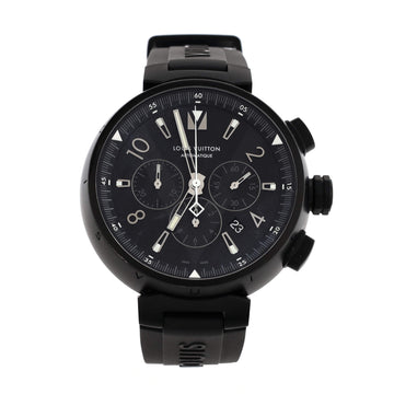 Louis Vuitton All Black Tambour Chronograph Automatic Watch PVD Stainless Steel and Rubber 46