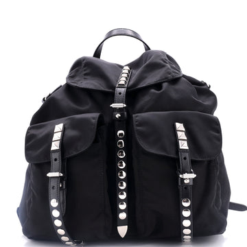 Prada New Vela Backpack Tessuto with Studded Leather