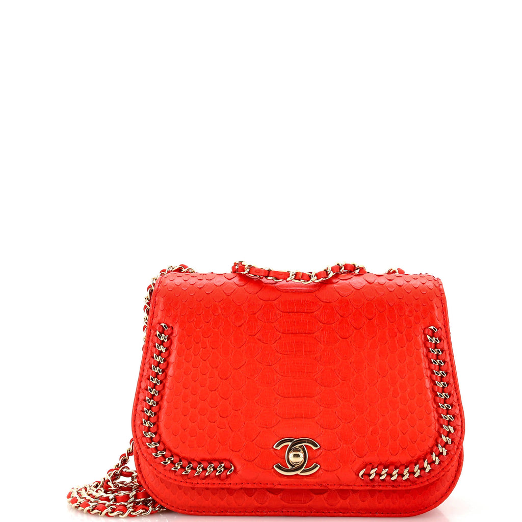 Braided Chic Flap Bag Python Small / red