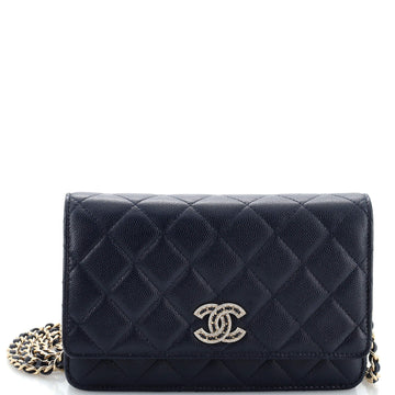 Chanel Twisted Crystals CC Wallet on Chain Quilted Caviar