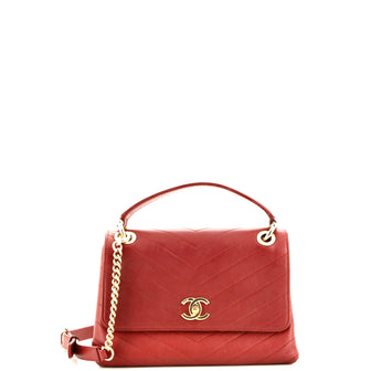 Chanel Chevron Chic Top Handle Bag Chevron Calfskin Small