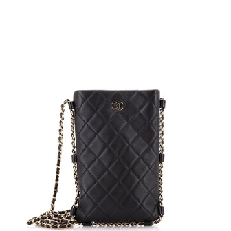 Chanel Chain Around Flat Phone Holder Crossbody Quilted Lambskin