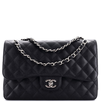 Chanel Vintage Classic Double Flap Bag Quilted Caviar Medium