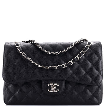 Chanel Vintage Classic Double Flap Bag Quilted Caviar Medium