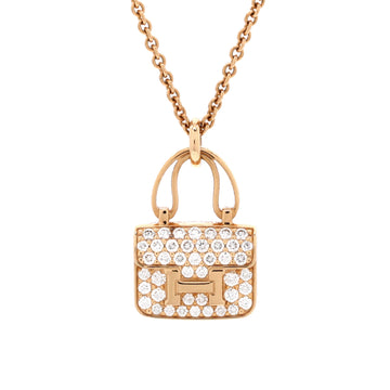 Hermes Amulettes Constance Pendant NM Necklace 18K Rose Gold and Diamonds