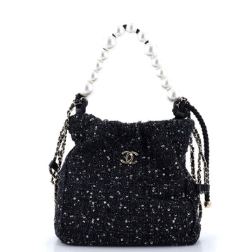 Chanel Pearl Drawstring Bag Sequin Embellished Tweed