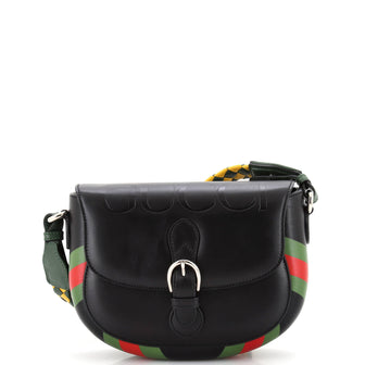 Gucci Charisma Flap Shoulder Bag Logo Embossed Printed Leather with Braided Detail Small