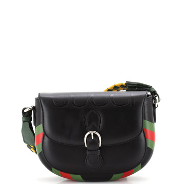 Gucci Charisma Flap Shoulder Bag Logo Embossed Printed Leather with Braided Detail Small