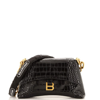 Balenciaga Downtown S Chain-Handle Shoulder Bag Crocodile Embossed Leather Small