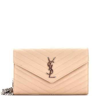 Saint Laurent Classic Monogram Wallet on Chain Matelasse Chevron Leather Medium