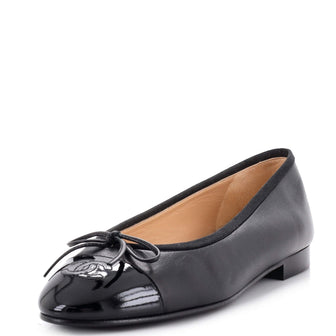 Chanel Women's CC Cap Toe Bow Ballerina Flats Leather and Patent