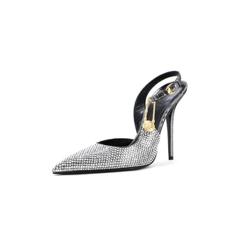 Versace Women's Safety Pin Slingback Pumps Crystal Embellished Satin