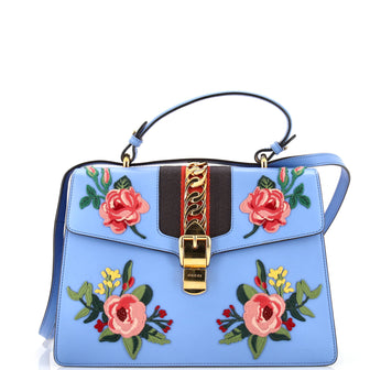 Gucci Sylvie Top Handle Bag Embroidered Leather Medium