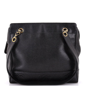 Chanel Vintage Stitched CC Shoulder Bag Caviar Small