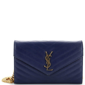Saint Laurent Classic Monogram Wallet on Chain Matelasse Chevron Leather Medium