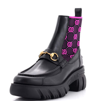 Gucci Women's Quebec Horsebit Chelsea Boots Leather with GG Elastic