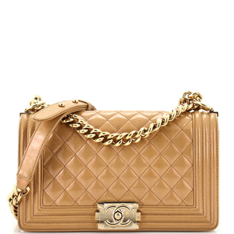 Chanel Boy Flap Bag Quilted Patent Old Medium