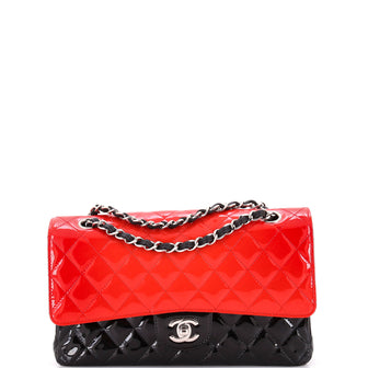 Chanel Bicolor Classic Double Flap Bag Quilted Patent Medium