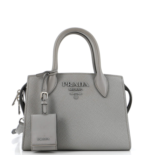Prada Monochrome Tote Saffiano with City Calf Small Gray 2983641