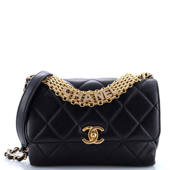 Chanel Crystal Logo Letters Chain Handle Flap Bag Quilted Lambskin
