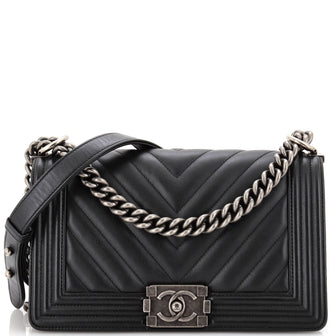 Chanel Boy Flap Bag Chevron Calfskin Old Medium
