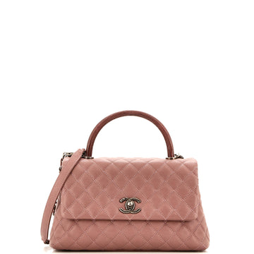 Chanel Coco Top Handle Bag Quilted Caviar with Lizard Small
