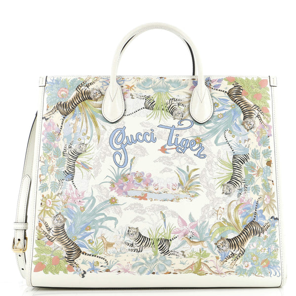 GUCCI 鳥の刺繍トートバッグ Gucci Gucci Tiger Convertible Open Tote Printed Leather Medium