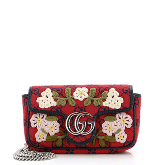 Gucci GG Marmont Flap Bag Embroidered Diagonal Quilted GG Canvas Super Mini