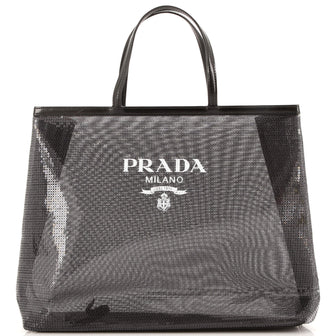 Prada Logo Open Tote Sequined Mesh Large