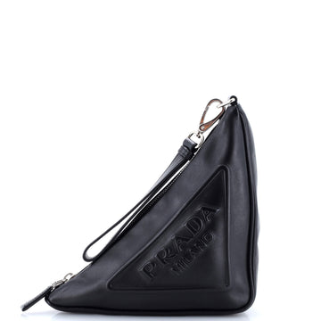 Prada Triangle Logo Wristlet Pouch Embossed Leather
